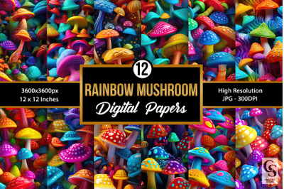 Rainbow 3D Mushroom Seamless Patterns