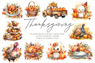 Watercolor Thanksgiving Fall PNG Clipart