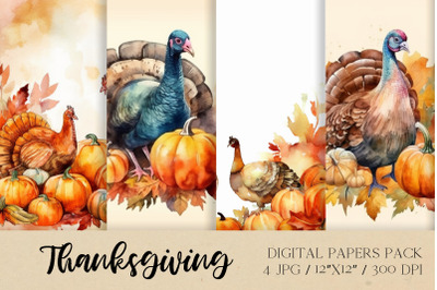 Turkey Thanksgiving Digital Papers Pack
