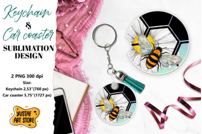 Bee Keychain sublimation. Bee Car coaster sublimation.