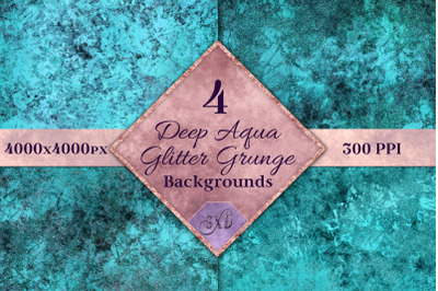 Deep Aqua Glitter Grunge Backgrounds - 4 Images