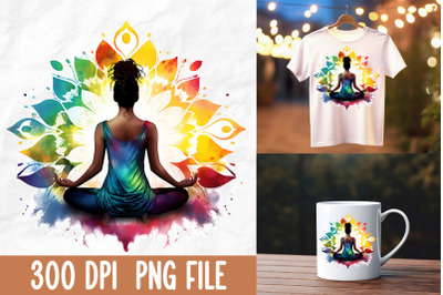 Retro Zen Lotus Flower Black Girl Yoga