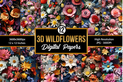 3D Wildflowers Seamless Patterns