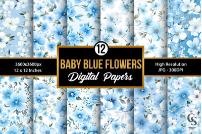 Baby Blue Winter Flowers Digital Papers