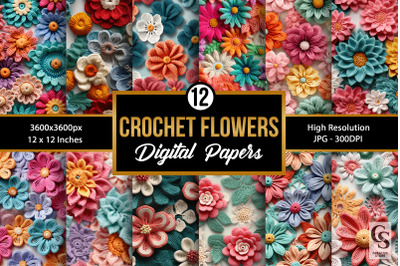 Crochet Flowers Pattern Digital Papers