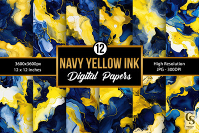 Navy &amp; Yellow Alcohol Ink Backgrounds