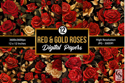 Red &amp; Gold Roses Digital Papers