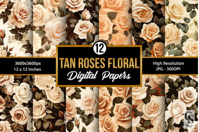 Vintage Tan Roses Digital Papers