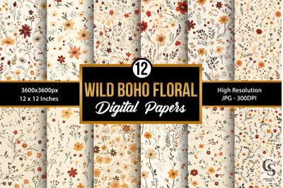 Wild Boho Flowers Digital Papers