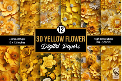 3D Yellow Flowers Digital Papers