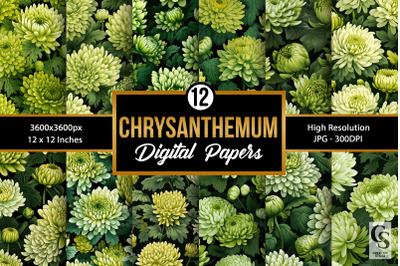 Green Chrysanthemum Flowers Seamless Patterns