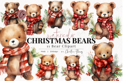 Watercolor Christmas Bears Clipart