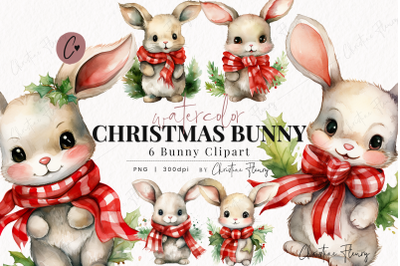 Watercolor Christmas Bunnies Clipart