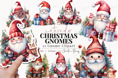 Watercolor Christmas Gnomes Clipart