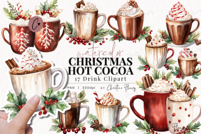 Watercolor Christmas Hot Cocoa Clipart