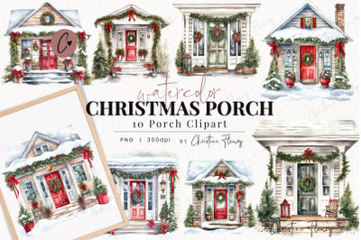 Watercolor Christmas Porch Clipart