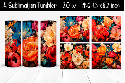 Bright flowers 4 set Sublimation Tumbler Wrap 20 oz