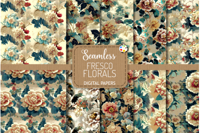 Seamless Vintage Faded Fresco Floral Patterns