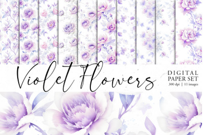 Violet Flowers Digital Paper set|Seamless pattern bundle