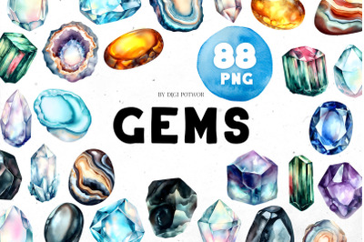 Gems Watercolor Bundle | PNG cliparts