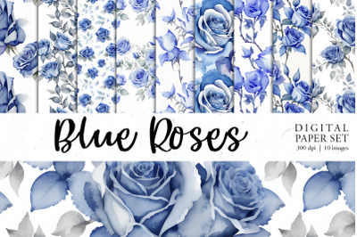 Blue Roses Digital Paper set|Seamless pattern bundle