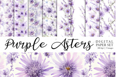 Purple Asters Digital Paper set | Seamless pattern bundle