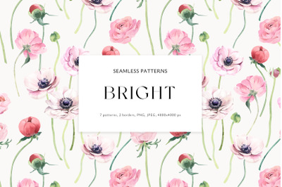Bright Flowers Watercolor Frames and Wreaths