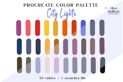 Bright Procreate Color Palette. Trendy Neon Night Color Swatches