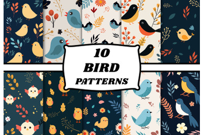 Wildlife bird animal pattern set