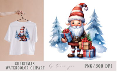 Cute watercolor Christmas gnome clipart- 1 png file