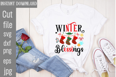 Winter Blessings SVG cut file&2C;Christmas SVG Design&2C; Christmas Tree Bun