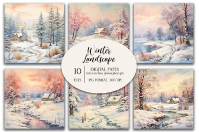 Winter Landscape, Christmas Backgrounds, Digital Paper
