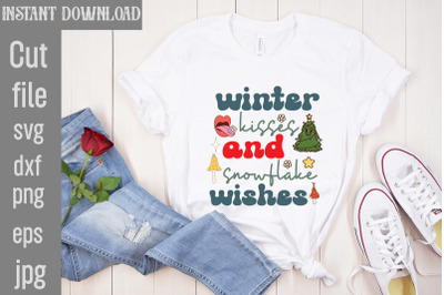 Winter Kisses And Snowflake Wishes SVG cut file&2C;Retro Christmas Bundle