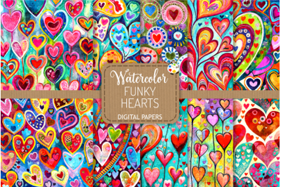 Funky Hearts Set 2 - Transparent Watercolor Pattern Papers