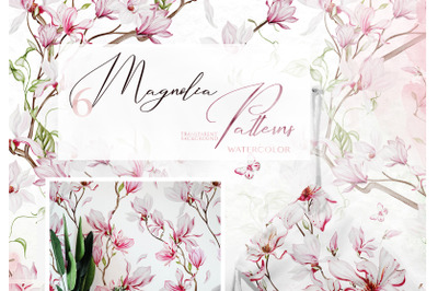 6 Magnolia seamless patterns