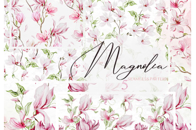 5 Magnolia seamless patterns