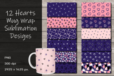 Hearts Mug Wrap Sublimation Design 15 oz.