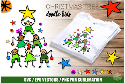 Christmas Tree Doodle kids Sublimation Clipart