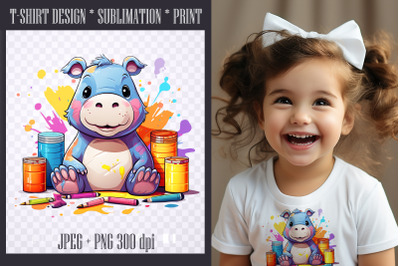 Baby Animal Hippo Sublimation PNG|JPEG