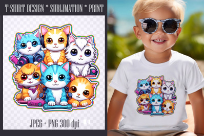 Gamers Cats Sublimation PNG|JPEG