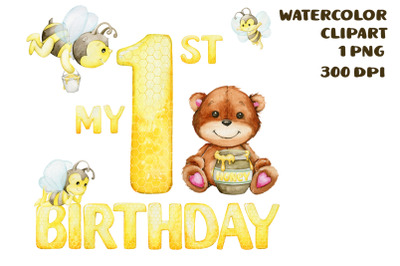Teddy bear honey bee baby shower one year birthday invitation template