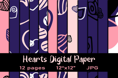 12 Hearts Digital Paper Pack