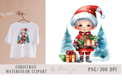 Cute watercolor Christmas gnome baby clipart- 1 png file