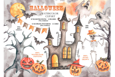 Halloween watercolor set. October. Halloween party.
