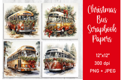 Christmas Bus Scrapbook Papers, Digital Paper PNG|JPEG