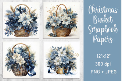 Christmas Poinsettia Scrapbook Papers, Digital Paper PNG|JPE