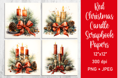 Red Christmas Candle Scrapbook Papers Digital Paper PNG|JPE