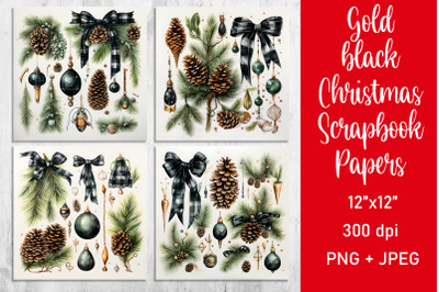 Gold black Christmas Scrapbook Papers Digital Paper PNG|JPEG