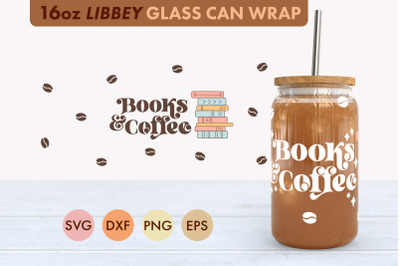 Books And Coffee SVG 16 oz Libbey Glass Can Wrap PNG
