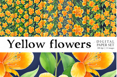 Yellow Flowers Digital Paper set | Seamless pattern bundle